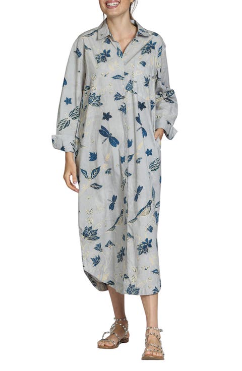 Printed Long Sleeve Cotton Shirtdress