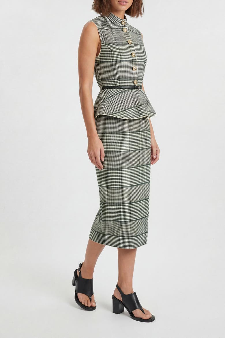 Check Peplum Midi Dress, Alternate, color, Mono