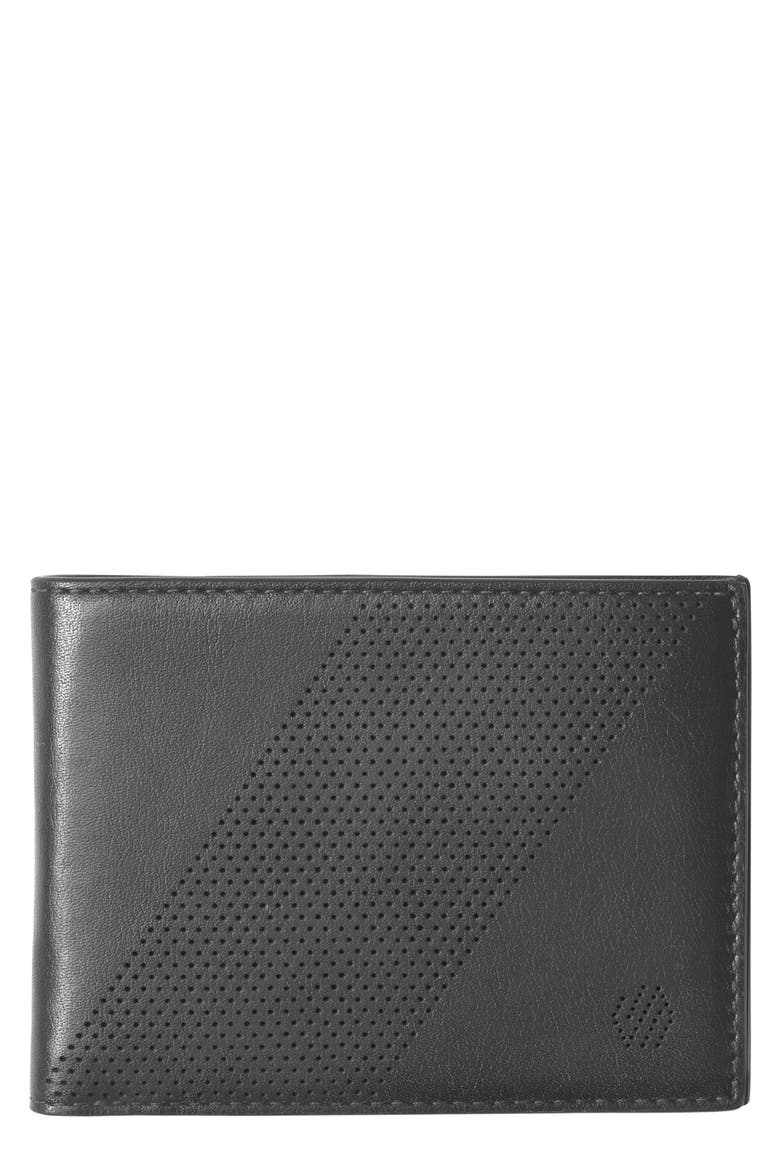 Richmond Perforated Leather Bifold Wallet, Main, color, BLACK