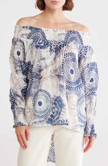 PATRIZIA LUCA Off the Shoulder High-Low Tunic Shirt