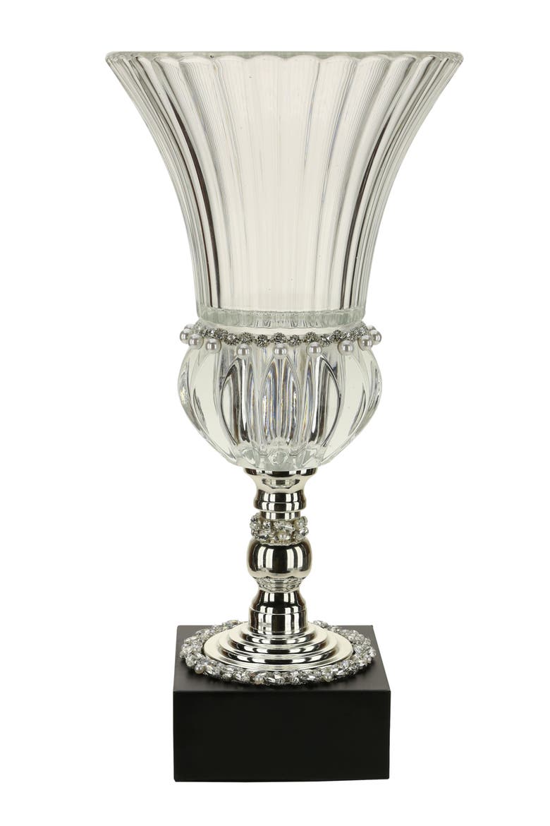 Jeweled Ribbed Pedestal Vase, Main, color, Silver