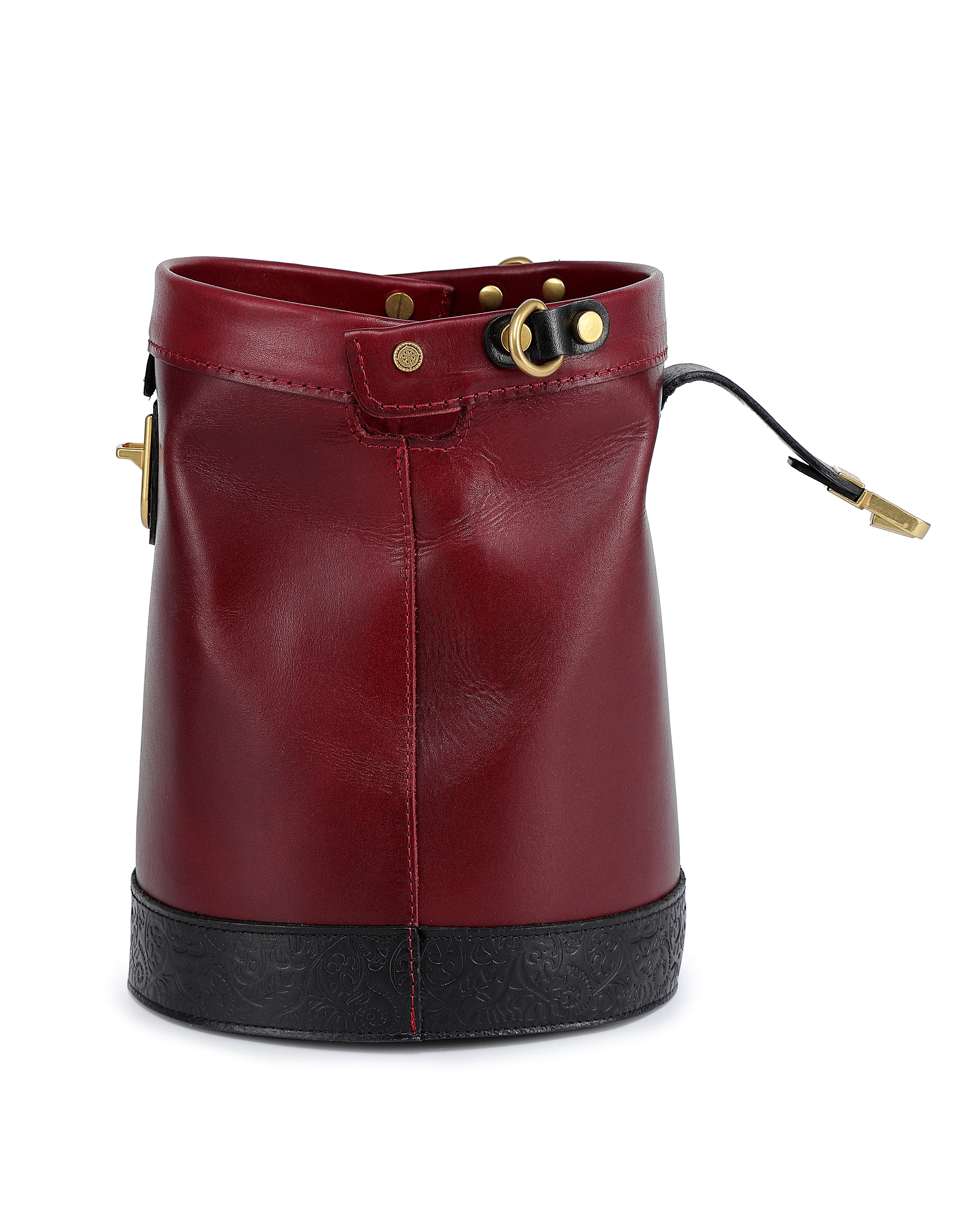 Doctor Genuine Leather Structured Bucket Crossbody, Alternate, color, Red