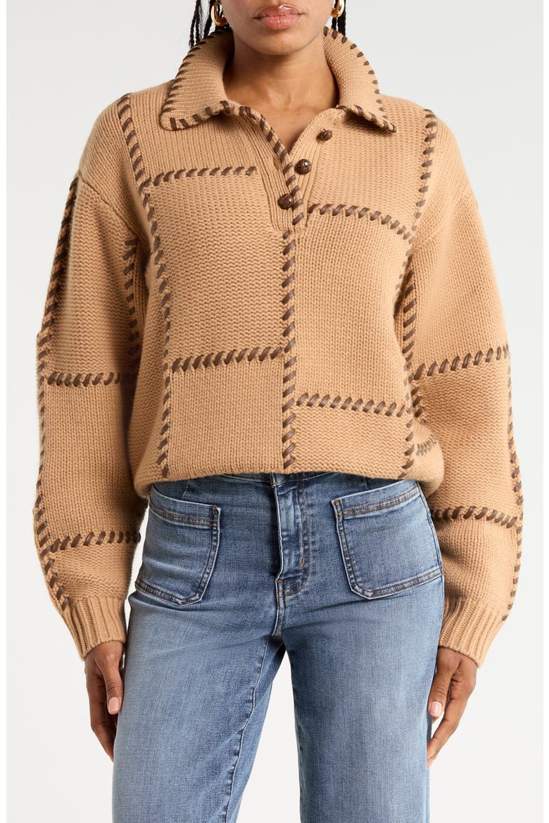 The Leather Stitch Sweater, Main, color, CAMEL
