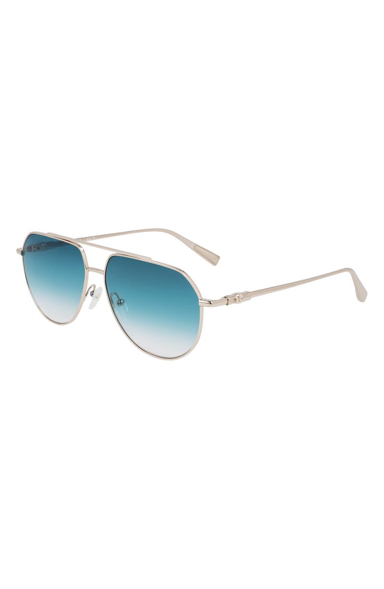 Longchamp Roseau 57mm Gradient Aviator Sunglasses, Alternate, color, Gold/ Gradient Petrol