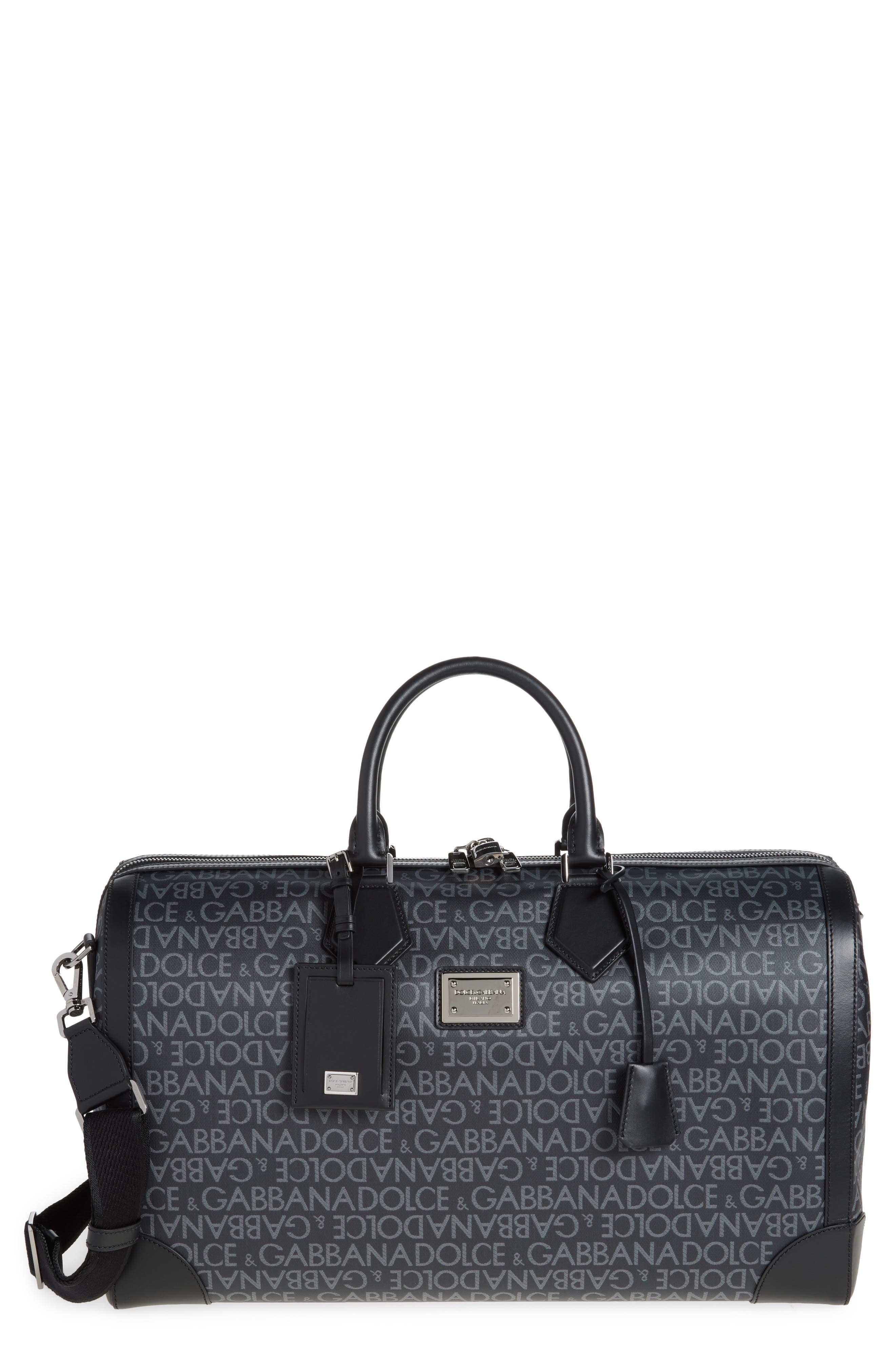 Dolce&Gabbana Logo Jacquard Duffle Bag, Main, color, Nero/ Grigio