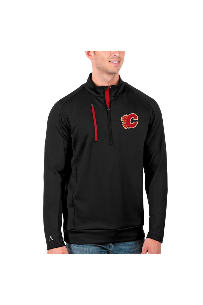 Men's Antigua Black/Red Calgary Flames Generation Quarter-Zip Pullover Jacket, Main, color, Black