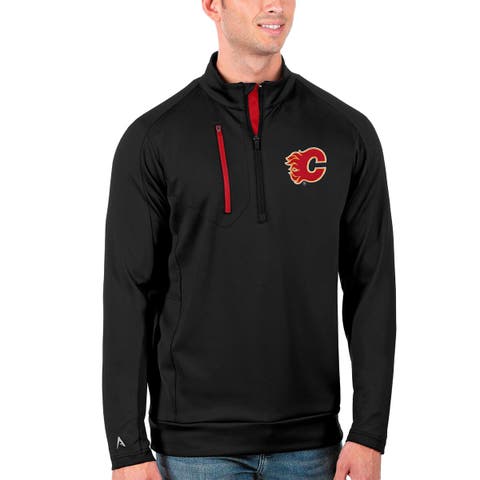 Men's Antigua Black/Red Calgary Flames Generation Quarter-Zip Pullover Jacket