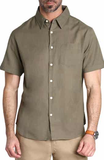 Solid Short Sleeve Cotton & Linen Button-Up Shirt