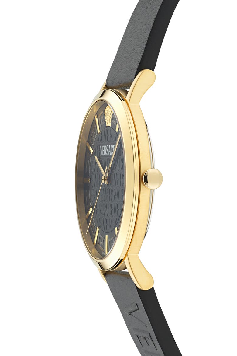 Greca Slim Leather Strap Watch, 40mm, Alternate, color, IP YELLOW GOLD