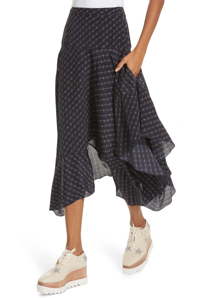 Poppy Logo Print Asymmetrical Skirt, Alternate, color, INK
