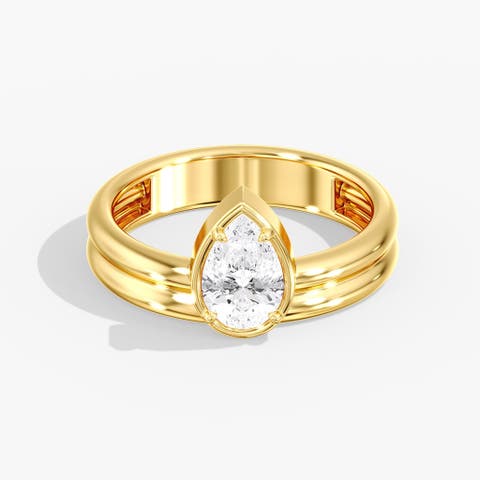 Pear Aura Solitaire Lab Diamond Ring in 14K