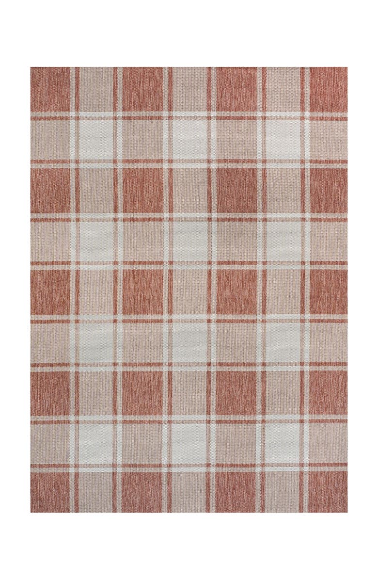 JONATHAN Y Sabine Traditional Farmhouse Bold Gingham Indoor/Outdoor Area Rug, Main, color, Salmon/Cream