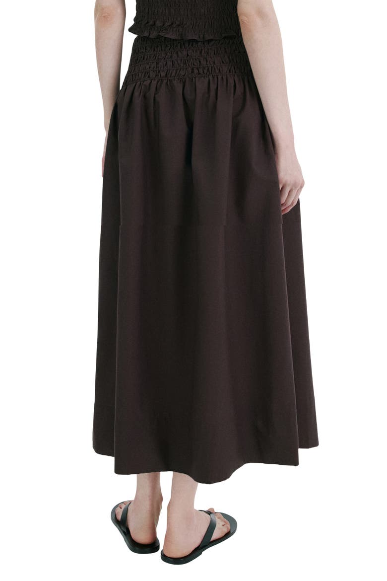 Shirred Waist Midi Skirt, Alternate, color, CHOCOLATE