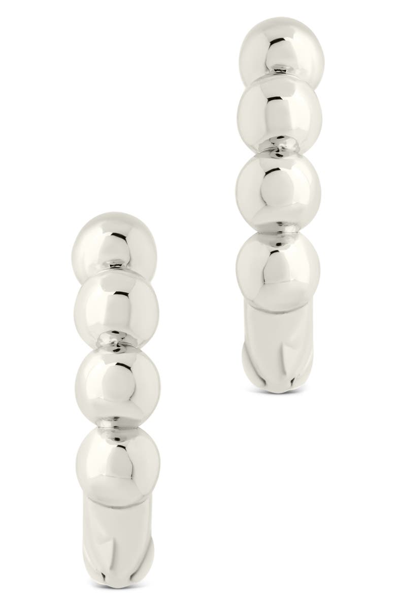 Sterling Forever Natalie Polished Sphere Huggie Hoop Earrings, Alternate, color, Silver