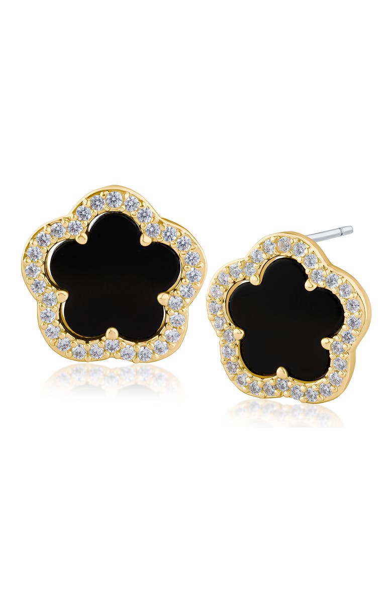 Pavé CZ Clover Stud Earrings, Main, color, BLACK/ CLEAR/ GOLD