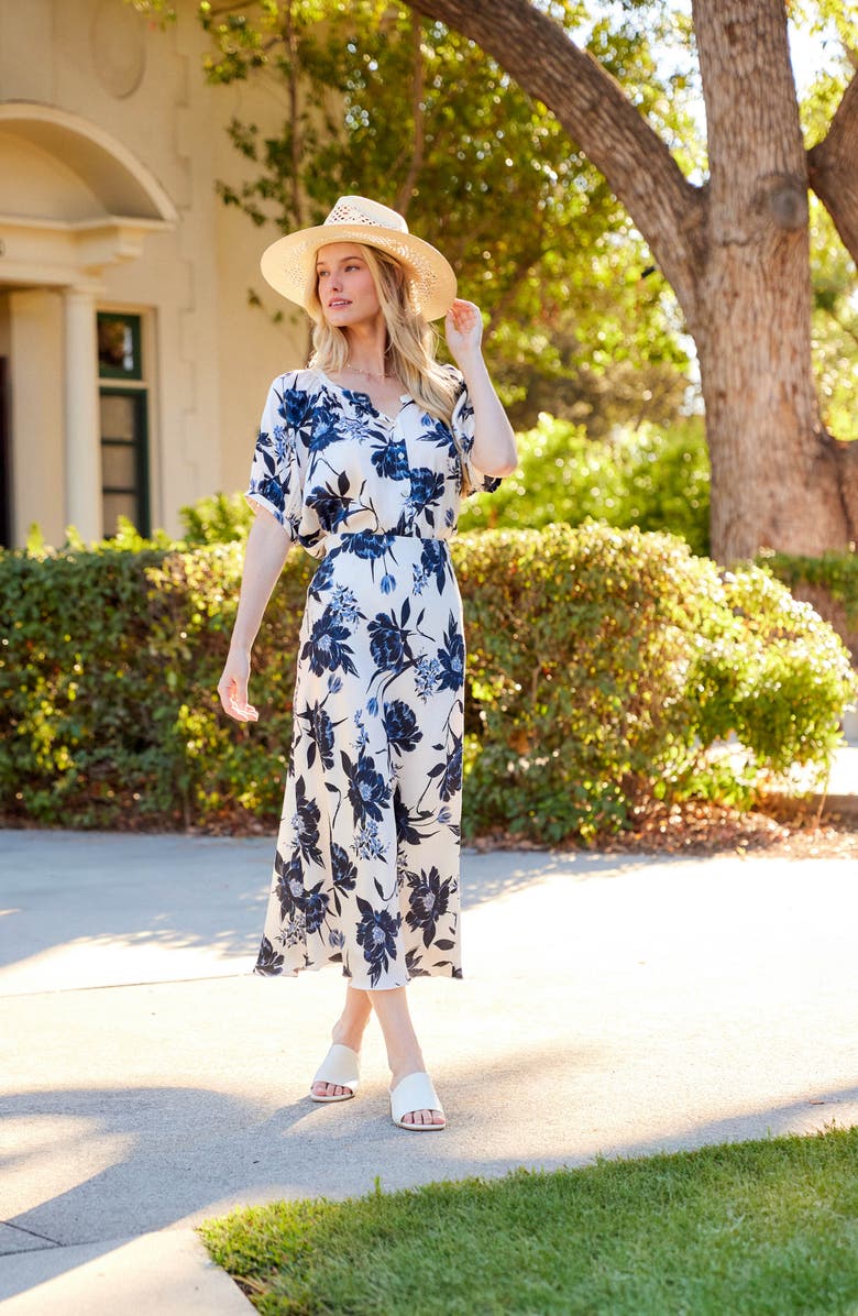 Karen Kane Floral Bias Cut Satin Midi Skirt, Alternate, color, Print
