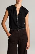 Vince Studded Split Neck Jersey Top