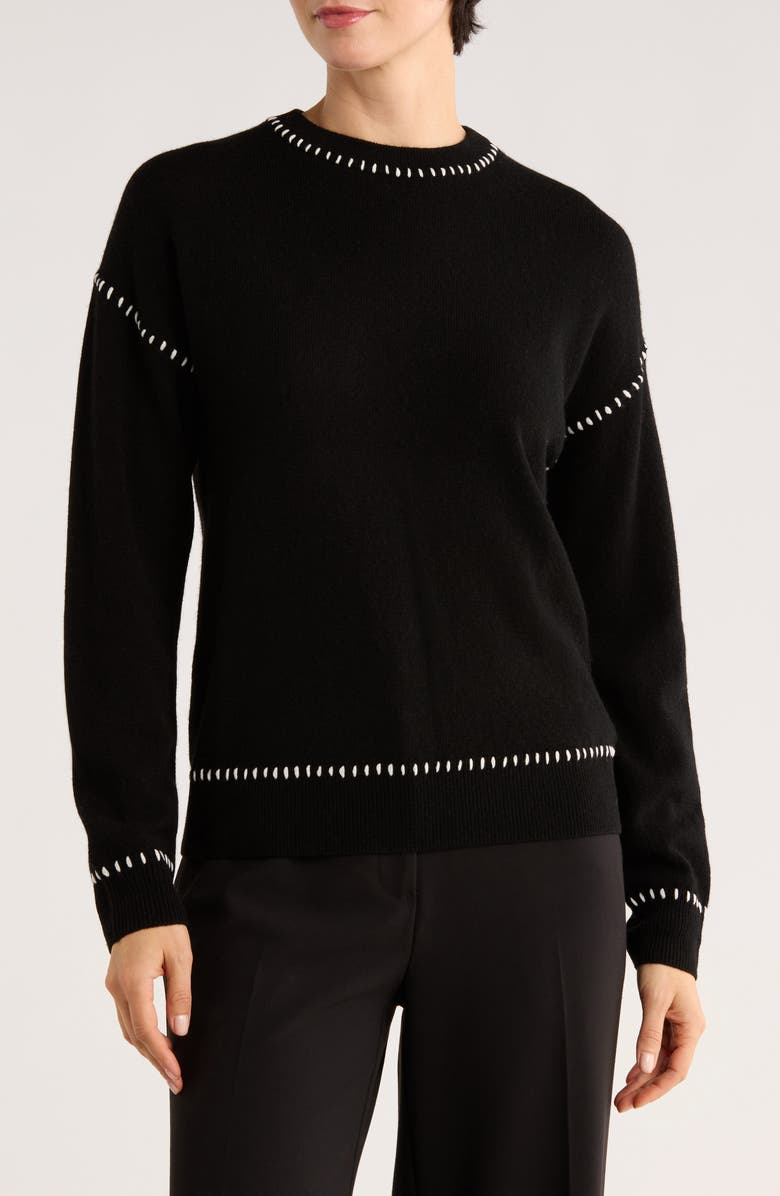 Bruno Magli Whipstitch Wool & Cashmere Blend Sweater, Main, color, Black