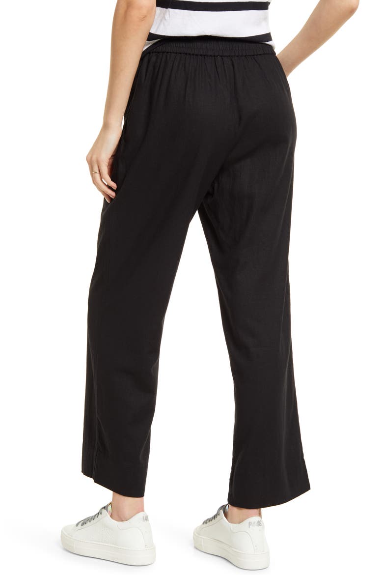 Linen Blend Pull-On Pants, Alternate, color, BLACK