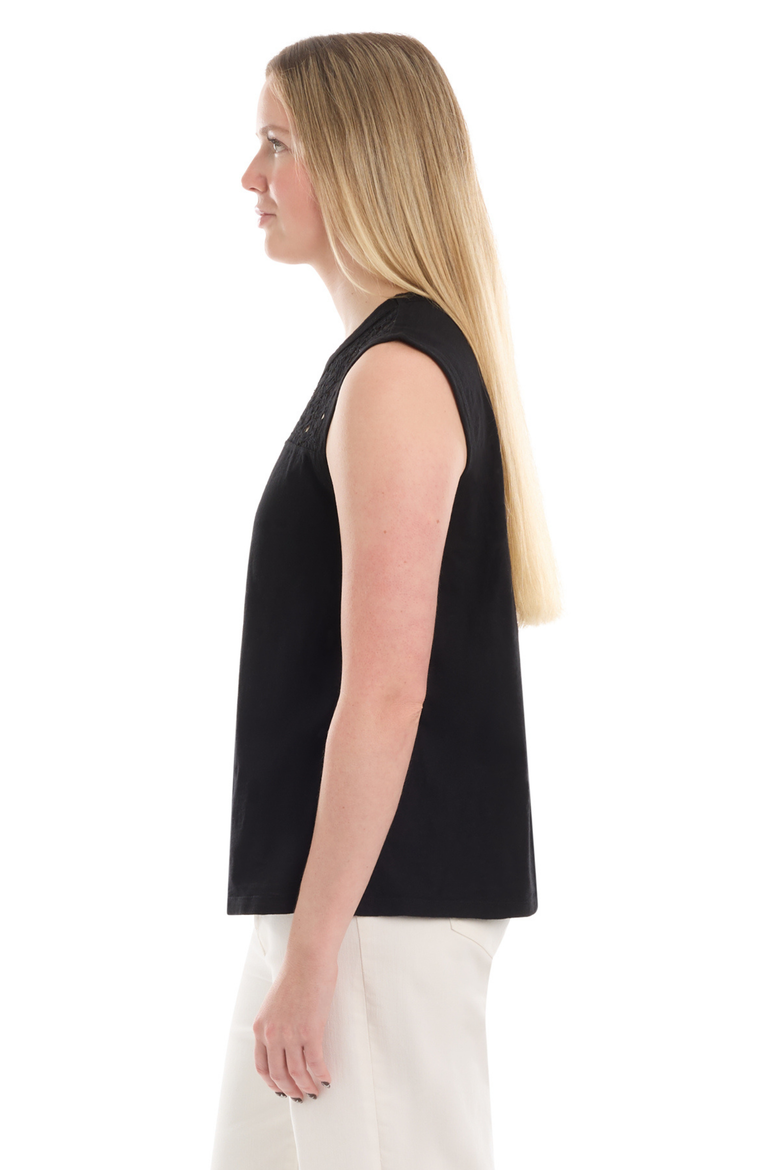 Shell with Lace Yoke Top, Alternate, color, Black