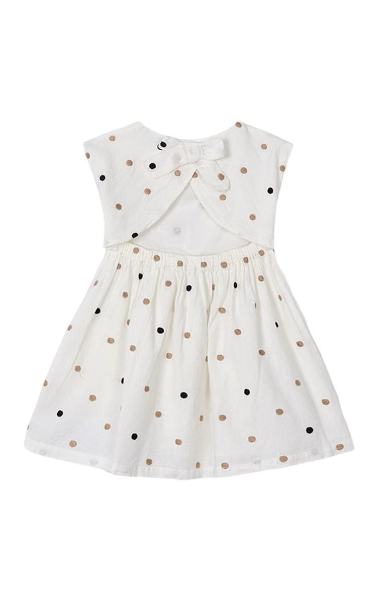 Mayoral Embroidered Polka Dot Dress, Alternate, color, Natural