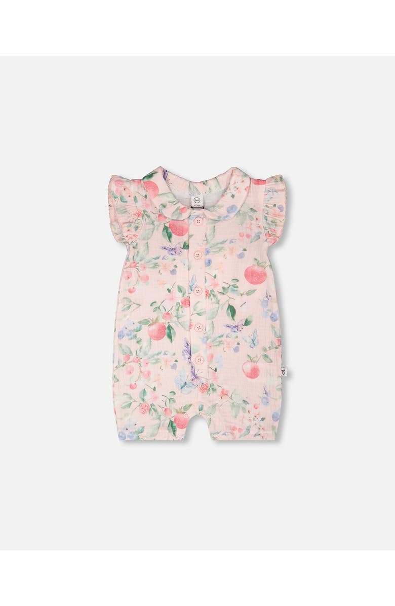 Deux par Deux Cotton Muslin Printed Berries Romper, Main, color, Pink Printed Berries
