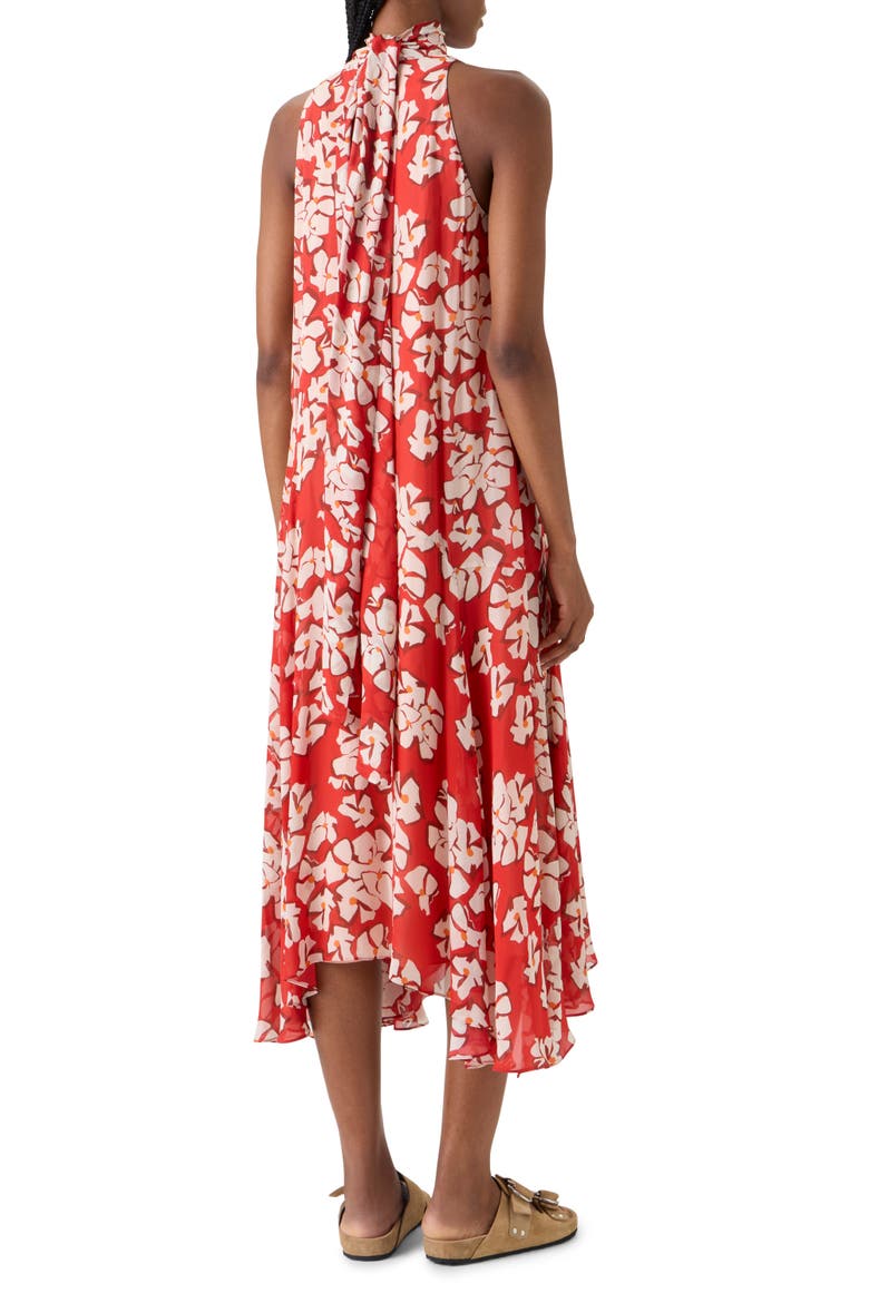 Papercut Floral Mock Neck High-Low Georgette Dress, Alternate, color, RED-CREAM