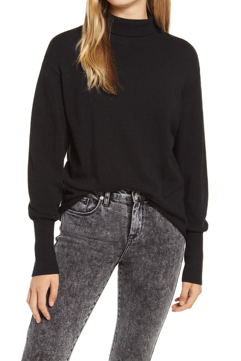 Mock Neck Sweater, Main, color, BLACK