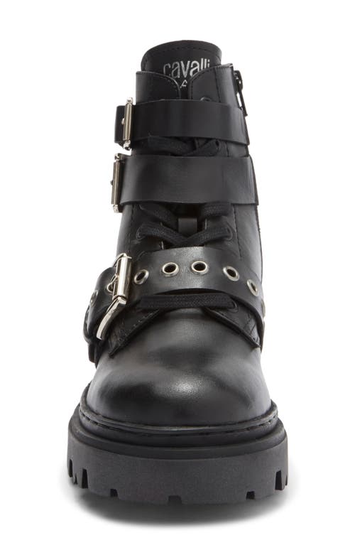 Roberto Cavalli Lug Platform Motorcycle Boot In Black