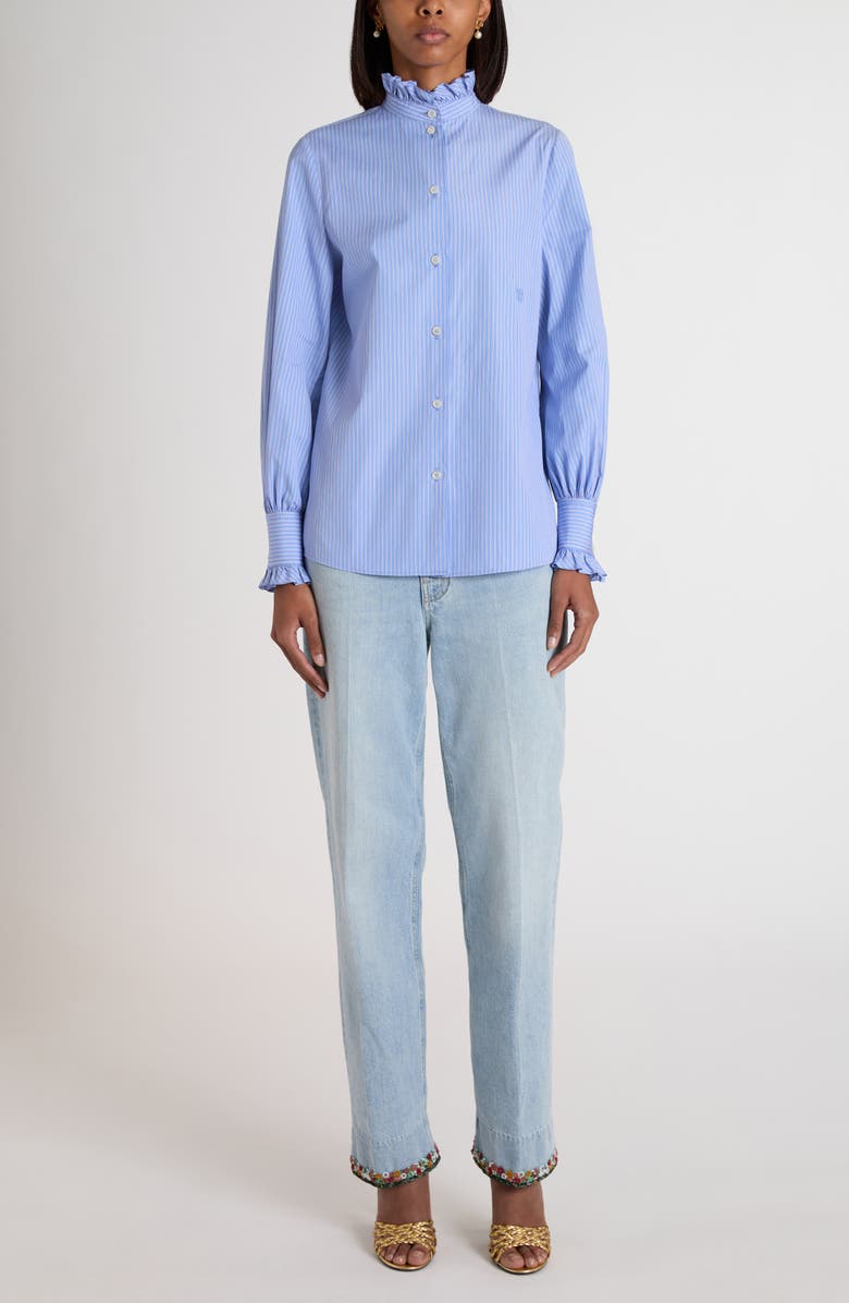 Valentino Garavani Classic Stripe Cotton Poplin Shirt, Alternate, color, Lilac/ White