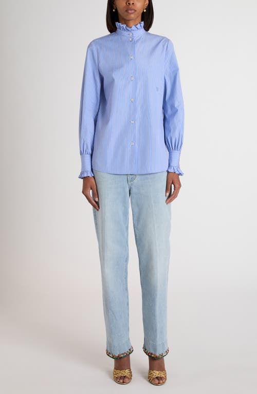 Valentino Hemd Aus Classic Stripe Popeline Frau Iris Liliac 48 In Blue