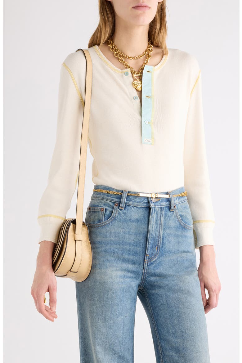 Colorblock Long Sleeve Flatlock Rib Jersey Henley T-Shirt, Main, color, NATURAL WHITE
