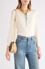 Chloé Colorblock Long Sleeve Flatlock Rib Jersey Henley T-Shirt