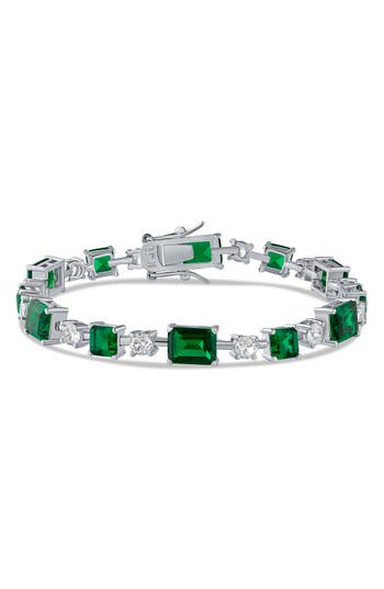 Cz By Kenneth Jay Lane Mixed Cubic Zirconia Station Line Bracelet In Green/clear Silver