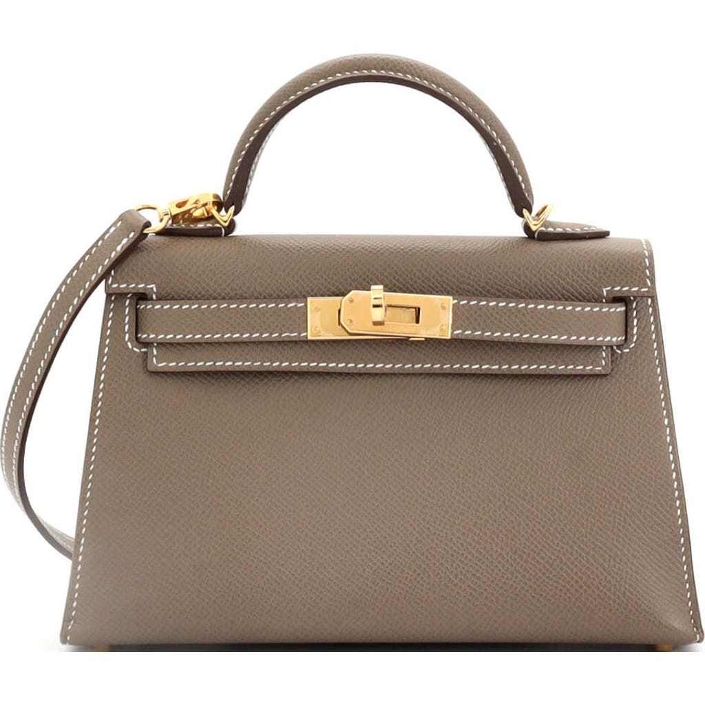 Pre-owned Hermes Hermes Kelly Mini Ii Bag Grey Madame With Gold Hardware 20 In Brown