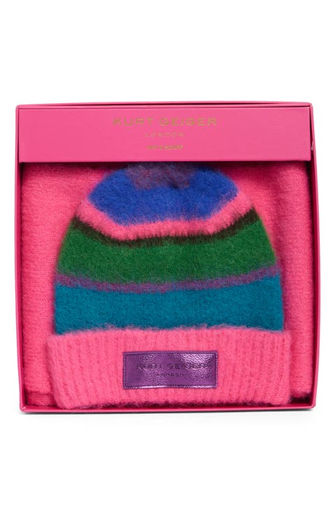 Fuzzy Striped Beanie & Scarf Set