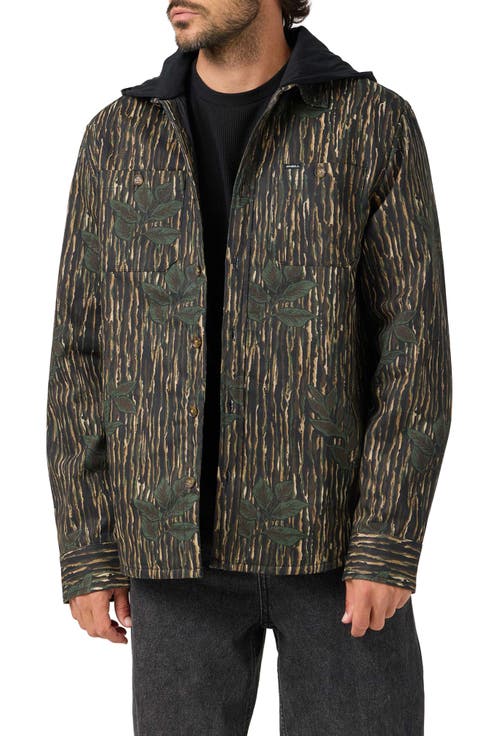 Stripe Hooded Cotton Flannel Shirt Jacket