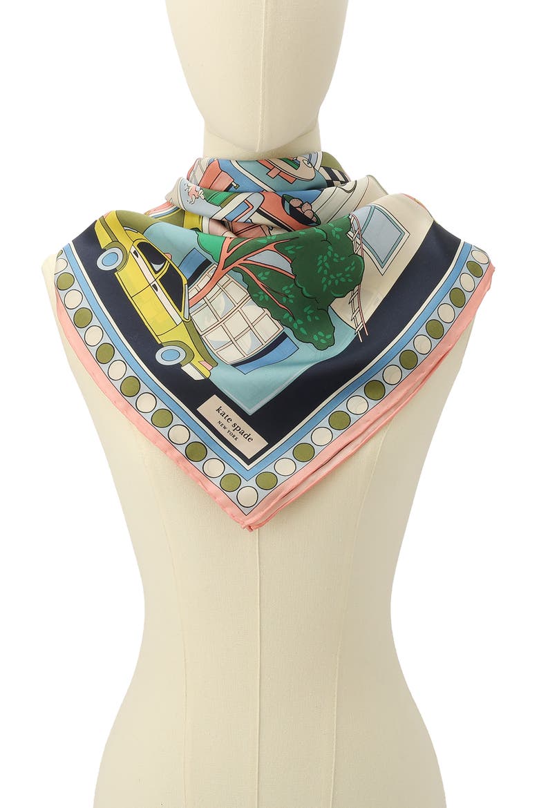 townhouse silk square scarf, Alternate, color, PINK MULTI