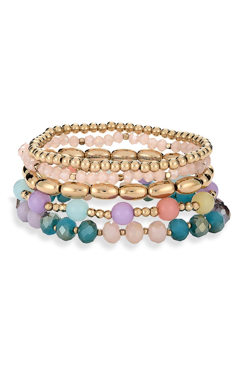 Assorted 5-Pack Stretch Bracelets, Main, color, PASTEL MULTI- GOLD