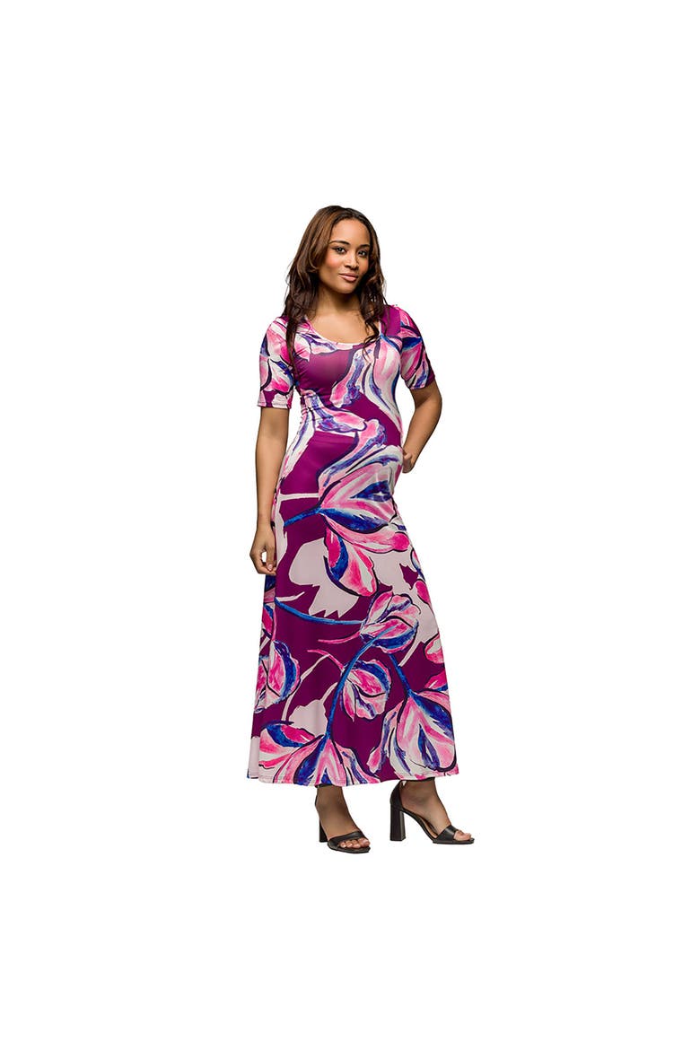 Maternity Purple Floral Print Elbow Sleeve Casual A-Line Maxi Dr, Alternate, color, Purple Multi