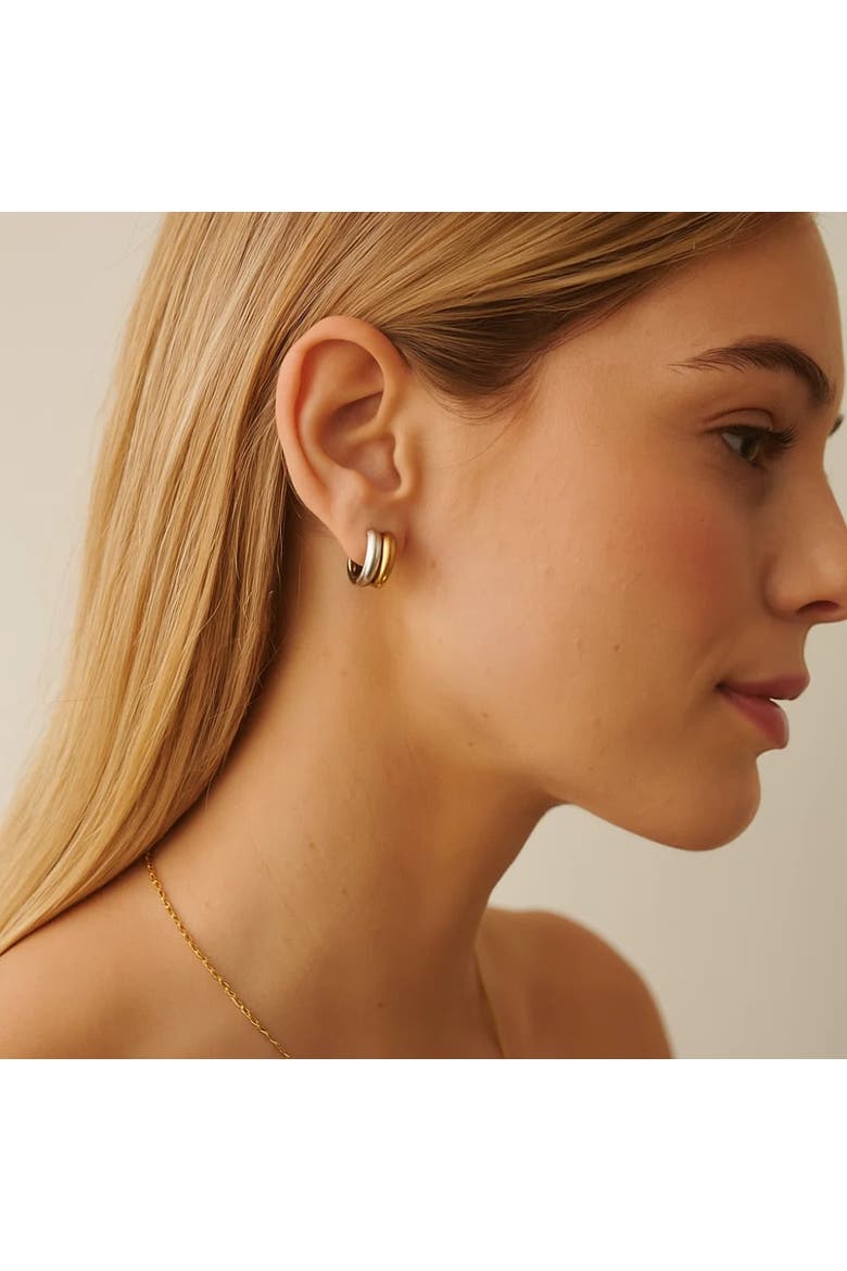 Fusion Glow Mixed Metal Two Tone Huggie Earrings, Alternate, color, Gold/ Silver