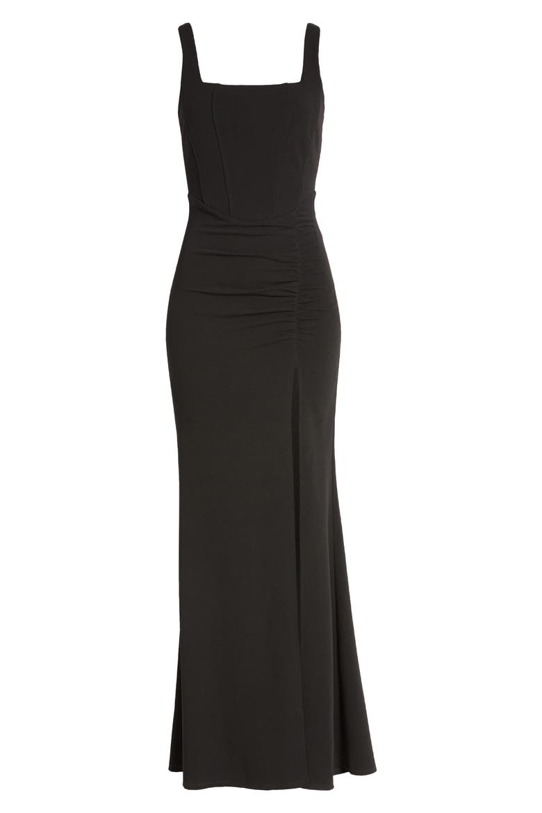 Corset Sleeveless Ruched Gown, Alternate, color, BLACK