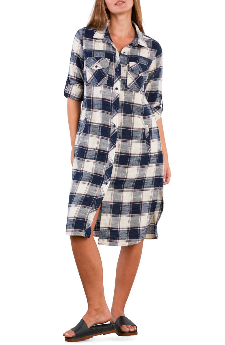 Billy T Long Sleeve Denim Shirtdress, Main, color, Mighty Plaid