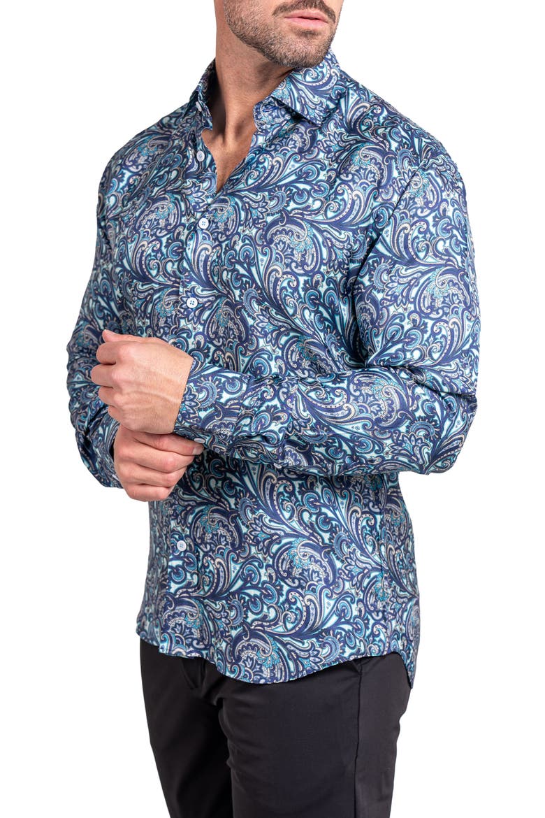 Fibonacci Ascension 0219 Paisley Contemporary Fit Button-Up Shirt, Alternate, color, BLUE