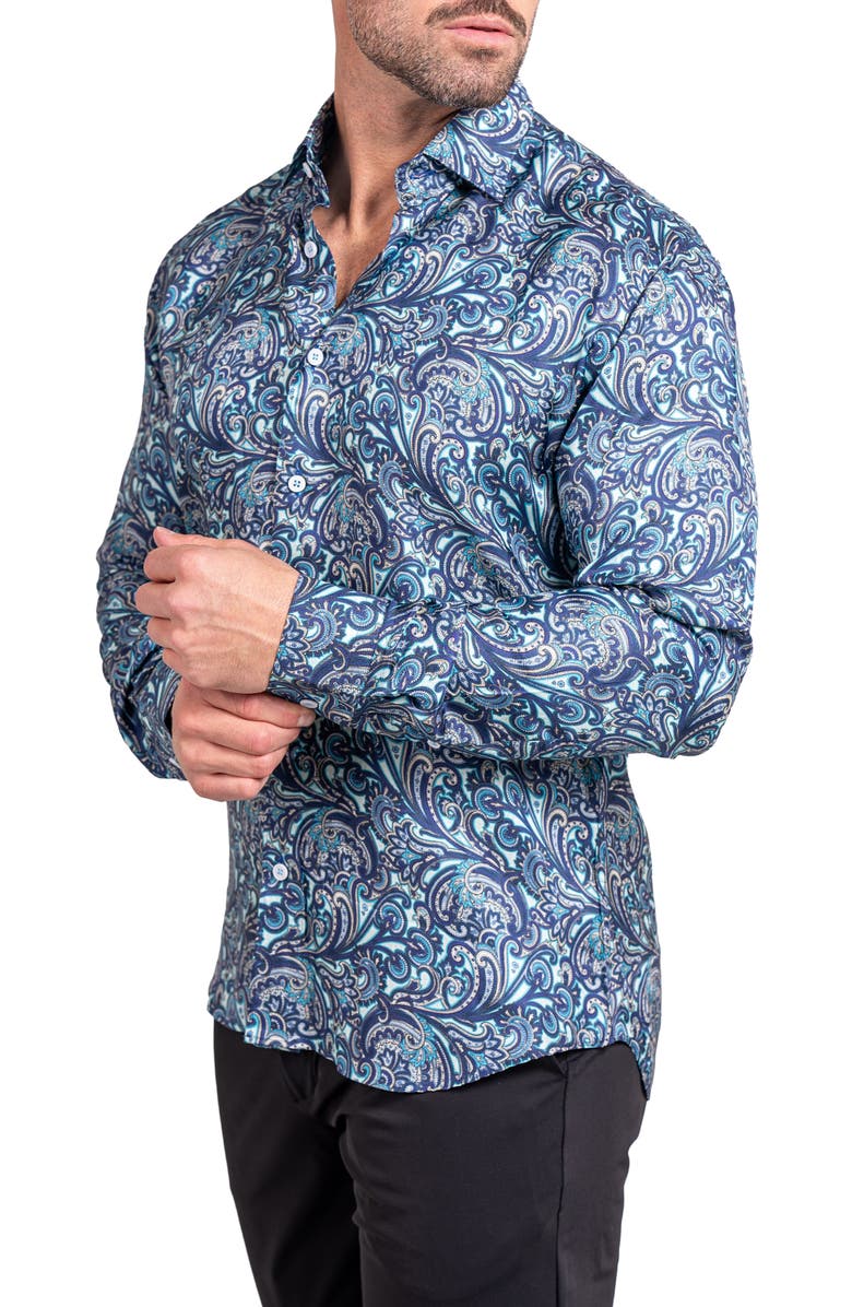 Maceoo Fibonacci Ascension 0219 Paisley Contemporary Fit Button-Up Shirt, Alternate, color, Blue