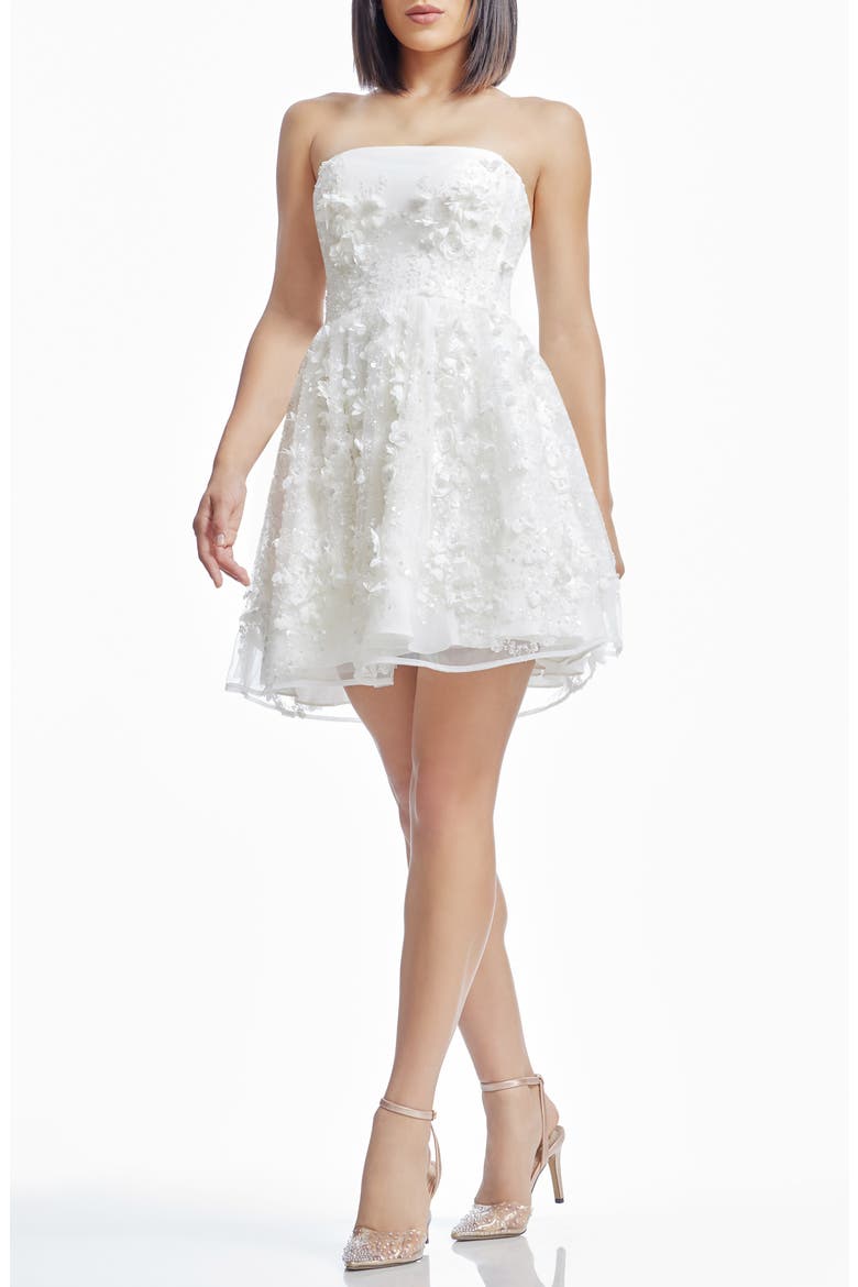 Marilyn Floral Appliqué Strapless Cocktail Minidress, Alternate, color, WHITE