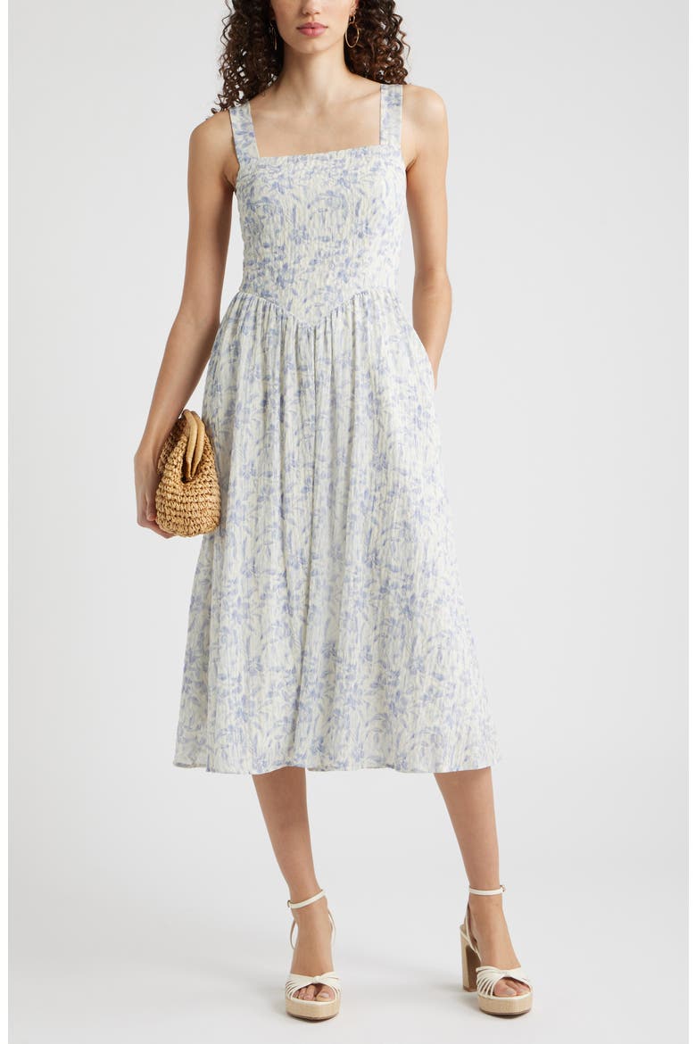 Floral Sleeveless Fit & Flare Sundress, Main, color, BLUE FLORAL