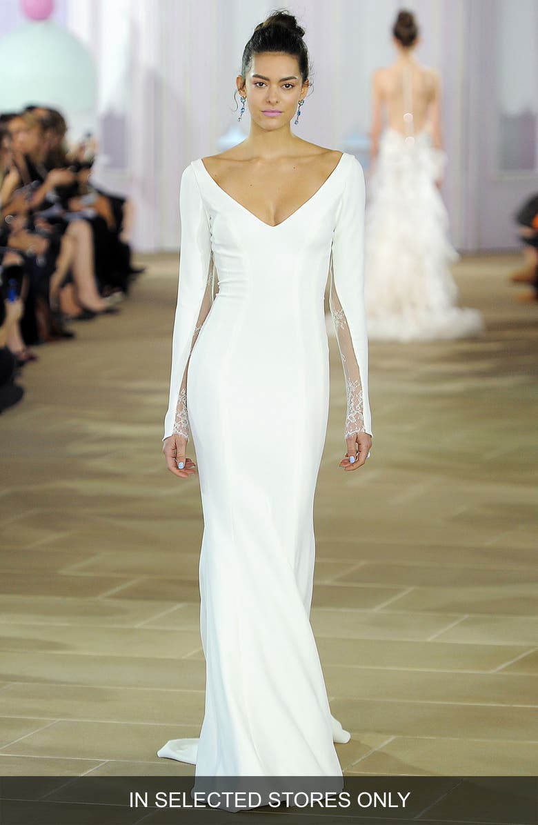 Ines Di Santo Madeline Lace Inset Silk Crepe Sheath Gown, Main, color, 