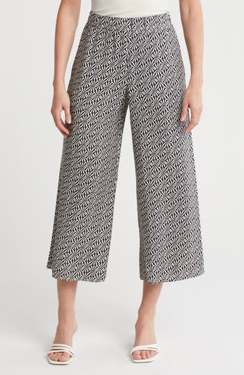 Pleione Textured Wide Leg Pants In Medium Navy Cream Shell
