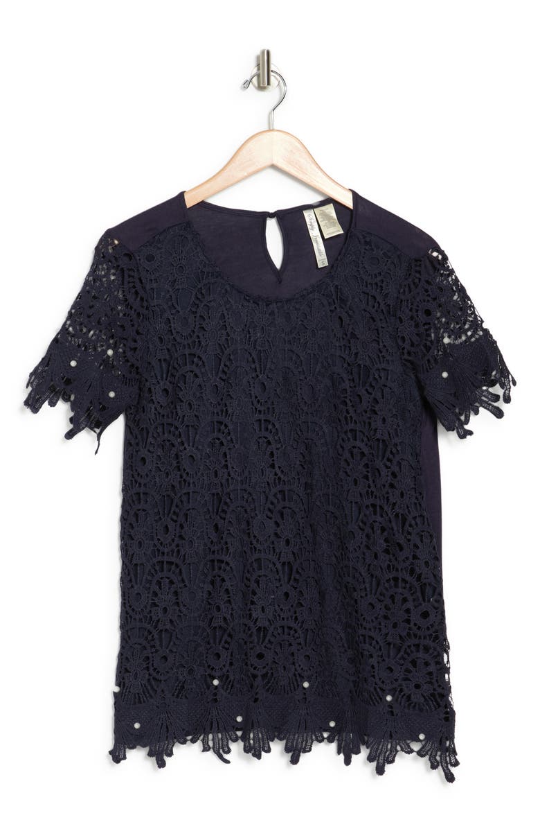 Forgotten Grace Crochet Lace Short Sleeve Top, Alternate, color, 
